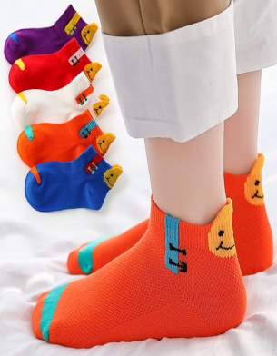 Smiley colorful socks 3Y-12Y summer 5pack breathable Cotton mesh socks